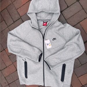 Nike Light Heather Gray Hooded Zip Sweatshirt with Black Trim